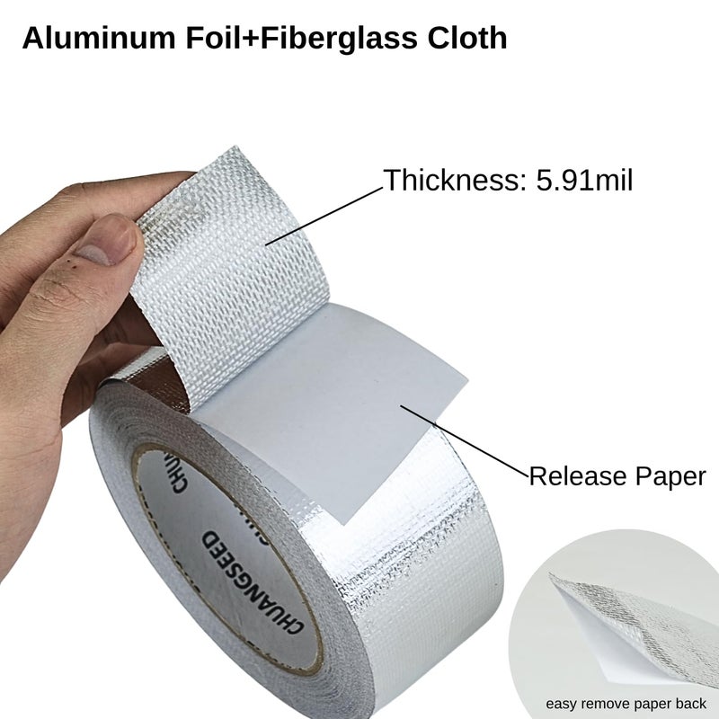 CHUANGSEED Adhesive Aluminum Foil Fiberglass Heat Shield Tape 2in x 90ft, Reflective Material Cool Tape Self-Adhesive for HVAC, Pipe, Auto,High Temp Protection - Image 2